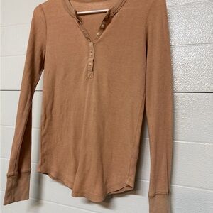 Aerie Button-Up Long Sleeve in Warm Brown